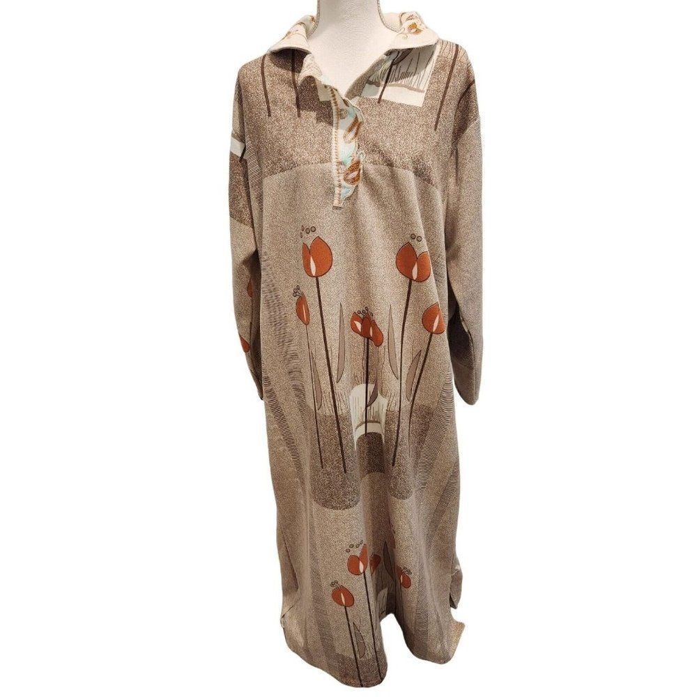 Efrayam Egyptian Brown Neutral Long Sleeve Robe MuuMuu Housecoat XXL Retro